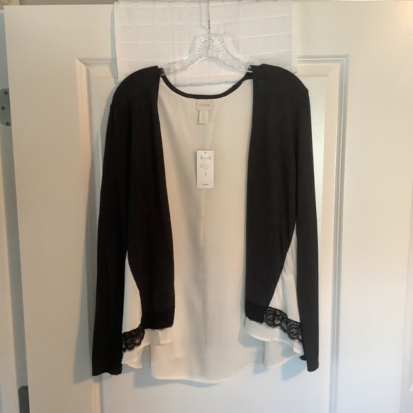Chico's Sweaters - Chico’s Ladies Mixed Fabric Madison Cardigan Sweater Alpaca Heather Gray Size 1